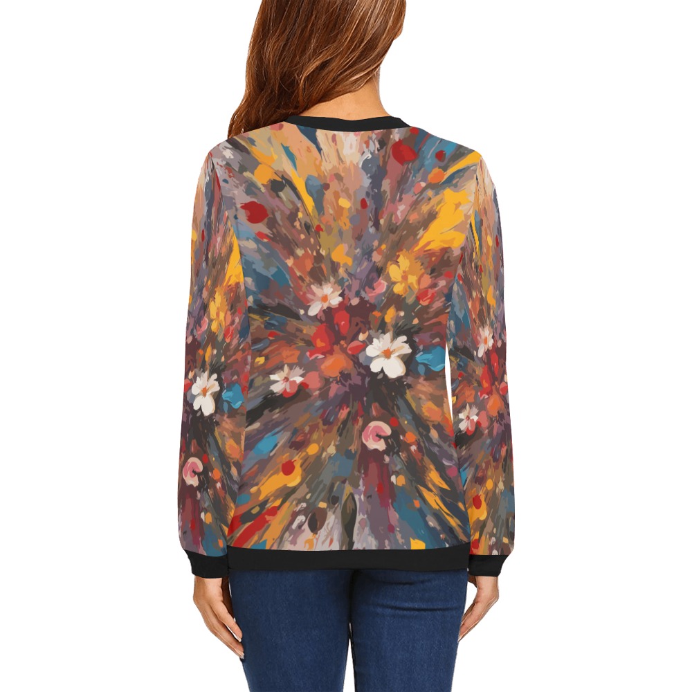 Chic colorful floral art. Flowers and oil paint All Over Print Crewneck Sweatshirt for Women (Model H18)