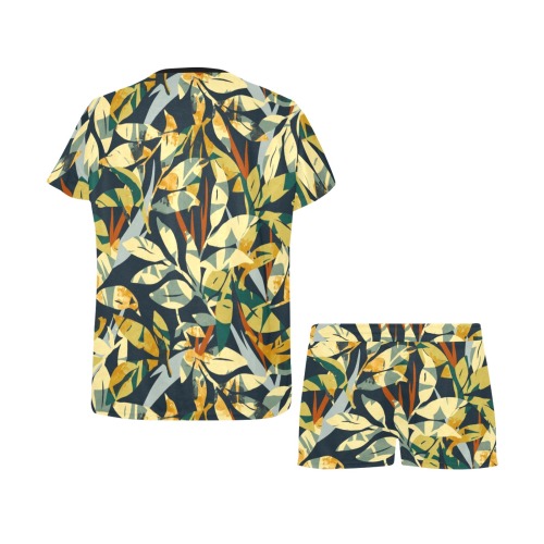 Abstract modern leaves nature-038 Women's Short Pajama Set