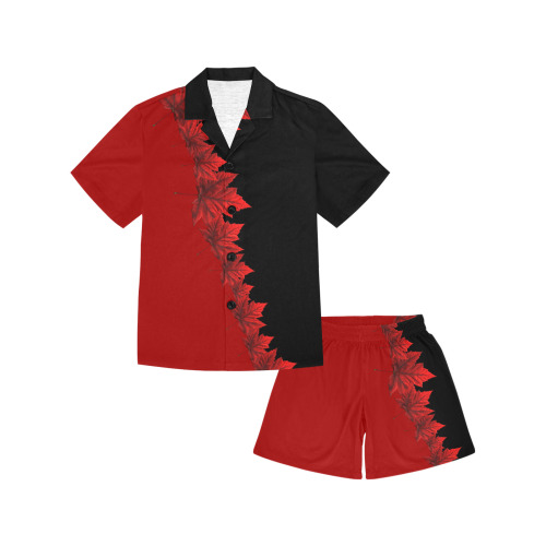 Canada Maple Leaf Little Girls' V-Neck Short Pajama Set