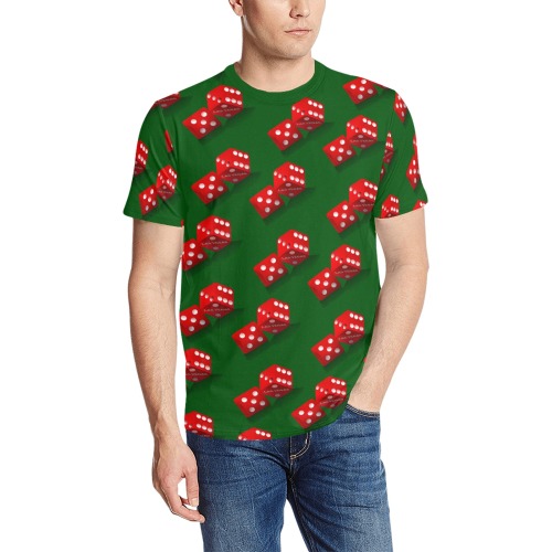 Las Vegas Dice Pattern on Green Men's All Over Print T-Shirt (Solid Color Neck) (Model T63)