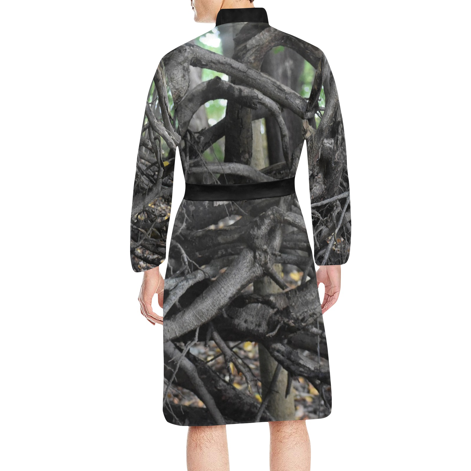 Fallen Love of a Tree Men's Long Sleeve Belted Night Robe (Model H56)