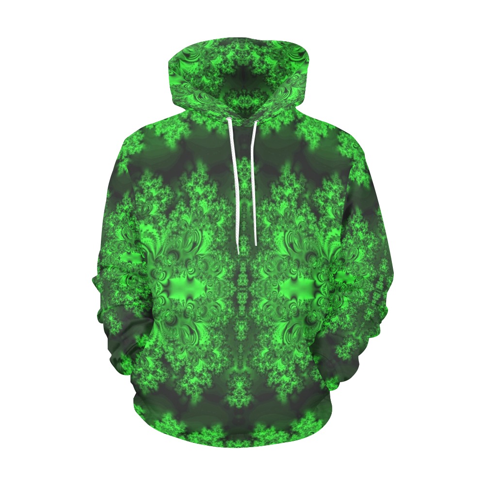Frost on the Evergreens Fractal All Over Print Hoodie for Women (USA Size) (Model H13)