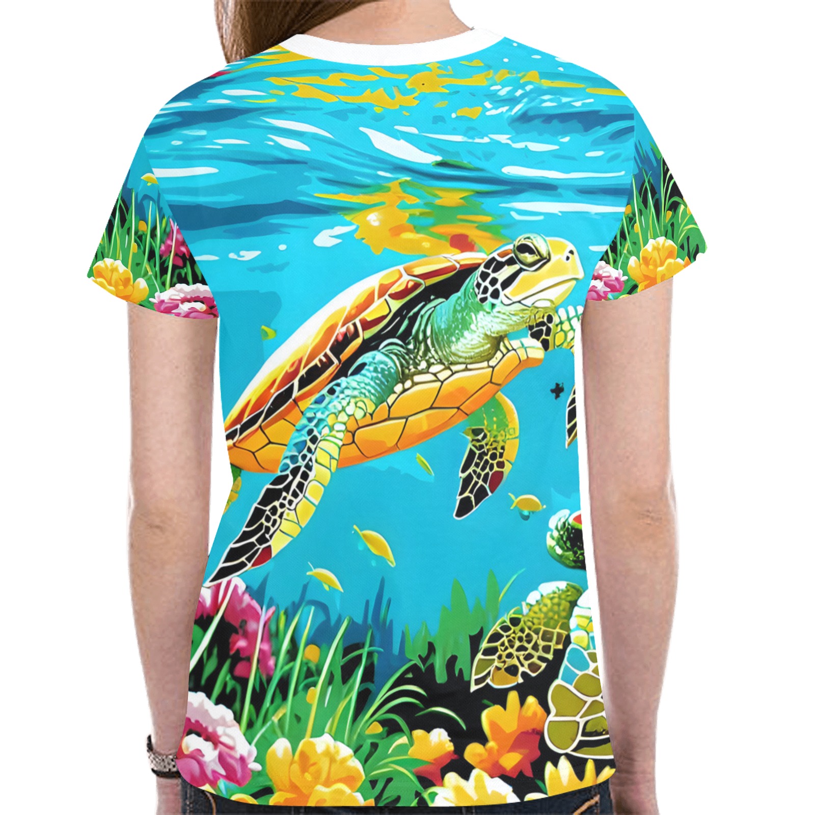 Turtle swimming in the sea New All Over Print T-shirt for Women (Model T45)