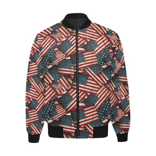 Patriotic USA American Flag Art All Over Print Quilted Bomber Jacket for Men (Model H33)
