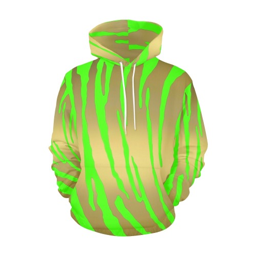 Gold Tiger Stripes Green All Over Print Hoodie for Women (USA Size) (Model H13)