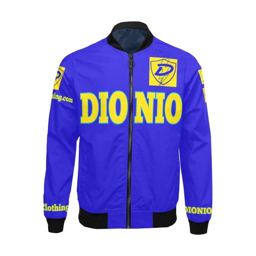 DIONIO Clothing - Blue & Yellow Bomber Jacket (Yellow D-Shield Logo) All Over Print Bomber Jacket for Men (Model H19)