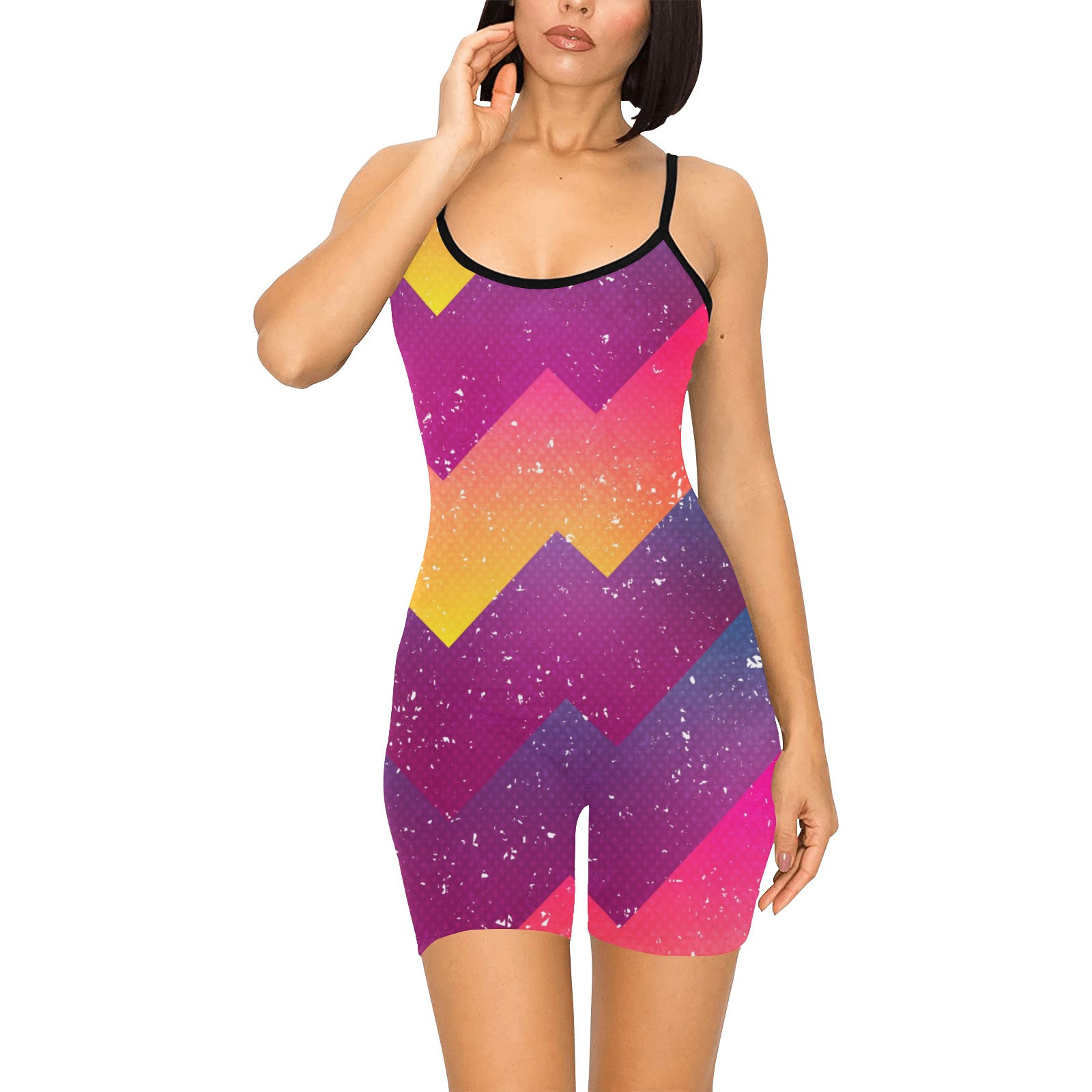 bright geometric seamless pattern with grunge effect_298851920.jpg Women's Short Yoga Bodysuit