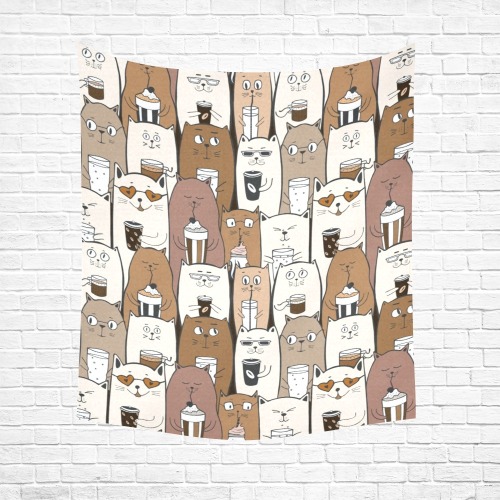 Cats and Coffee Cotton Linen Wall Tapestry 51"x 60"