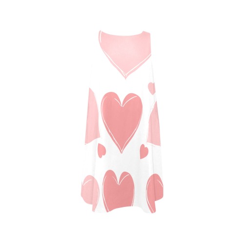 heart print Sleeveless A-Line Pocket Dress (Model D57)