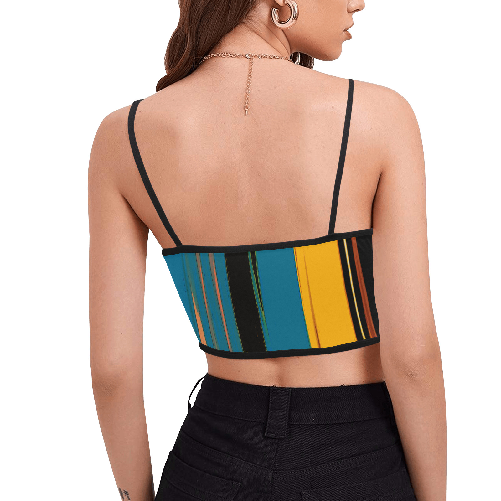 Black Turquoise And Orange Go! Abstract Art Women's Spaghetti Strap Crop Top (Model T67)