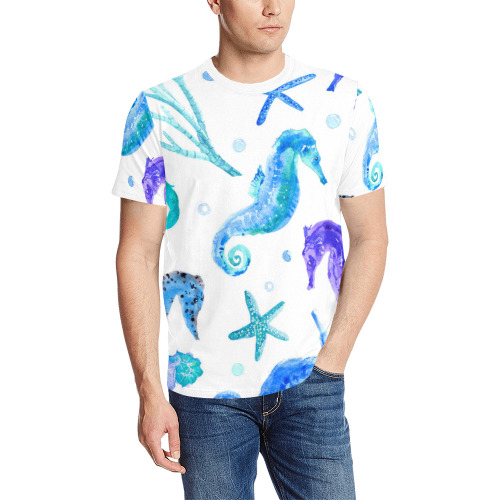 Fantasy sea horse Men's All Over Print T-Shirt (Solid Color Neck) (Model T63)