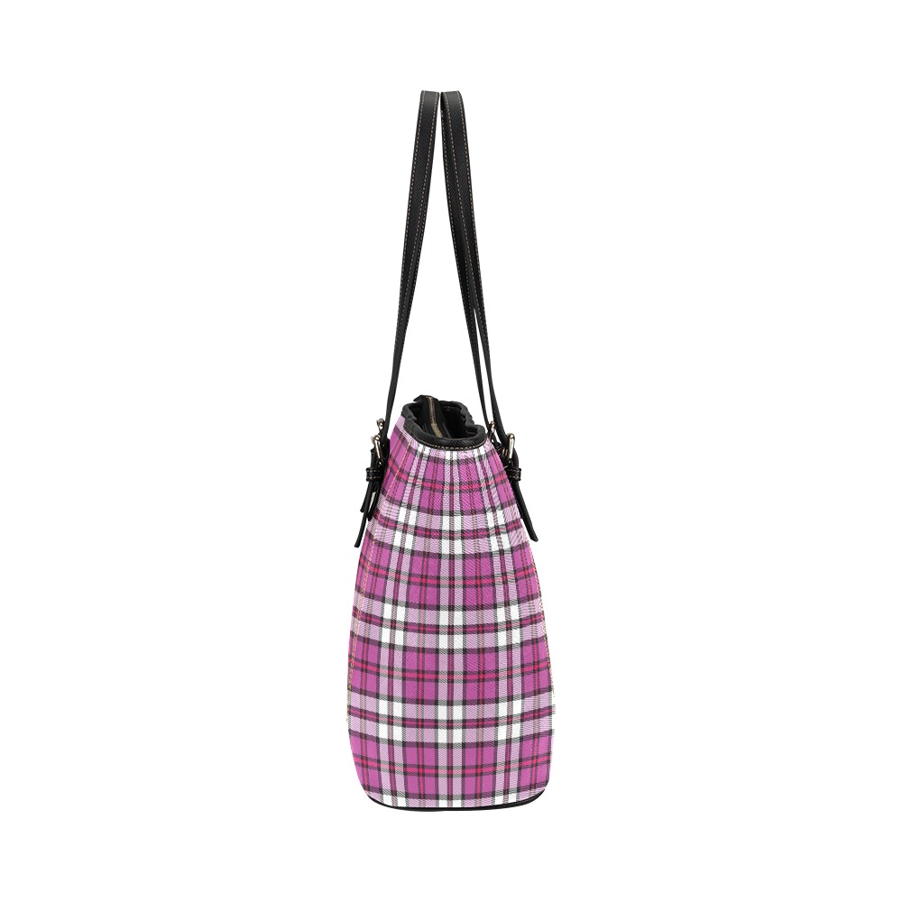 Pink and White Tartan Bag Leather Tote Bag/Large (Model 1640)