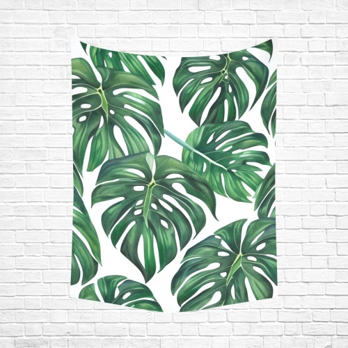 Monstera Leaves Pattern Cotton Linen Wall Tapestry 60"x 80"