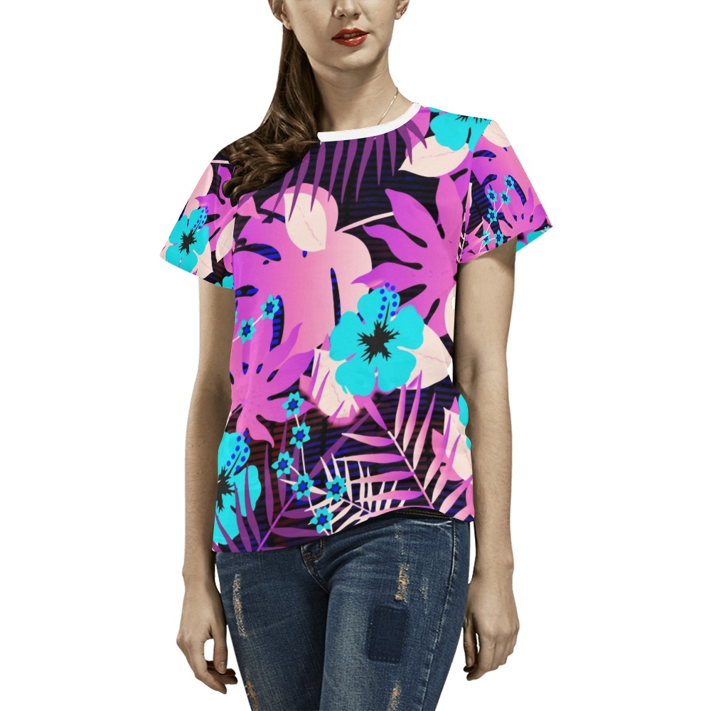 GROOVY FUNK THING FLORAL PURPLE All Over Print T-Shirt for Women (USA Size) (Model T40)