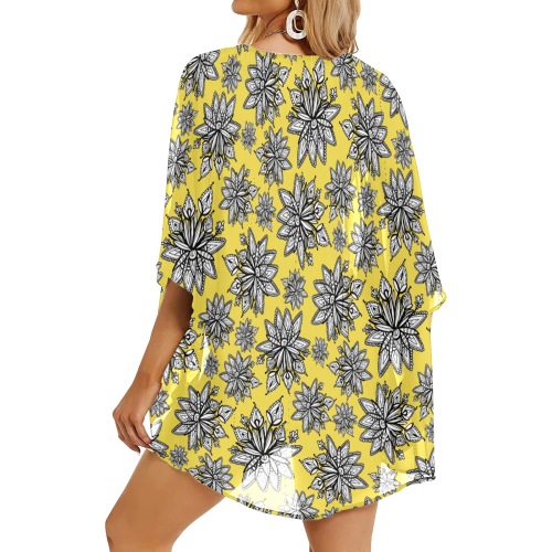 Creekside Floret pattern yellow Women's Kimono Chiffon Cover Ups (Model H51)