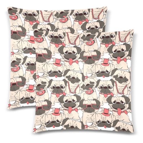 Funny Pugs Custom Zippered Pillow Cases 18"x 18" (Twin Sides) (Set of 2)