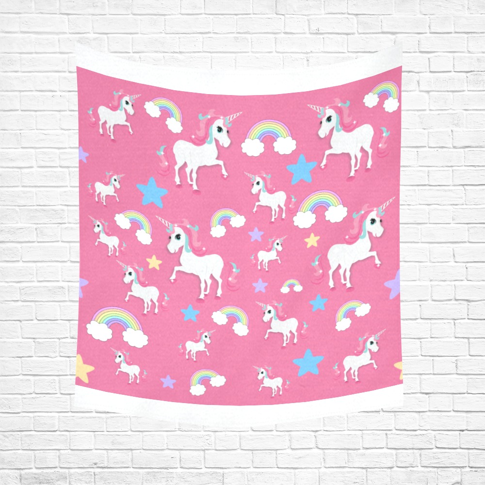 Pink Unicorn Cotton Linen Wall Tapestry 51"x 60"