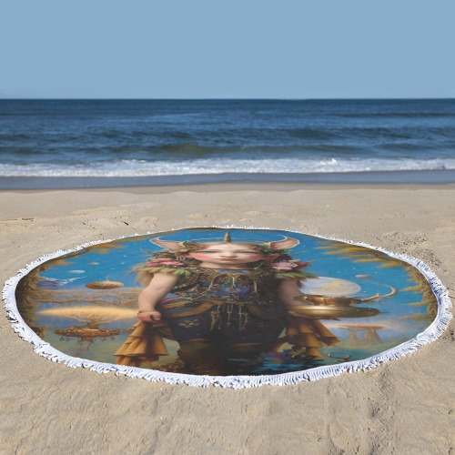 menina duende_vectorized Circular Beach Shawl Towel 59"x 59"