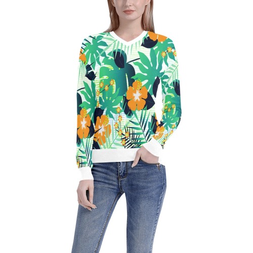 GROOVY FUNK THING FLORAL Women's All Over Print V-Neck Sweater (Model H48)