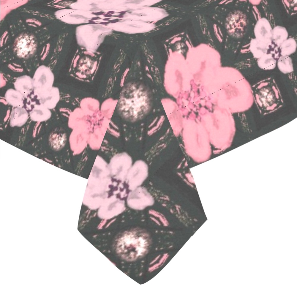 Summertime-Pink Floral Cotton Linen Tablecloth 52"x 70"