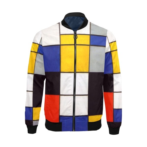 Composition A by Piet Mondrian All Over Print Bomber Jacket for Men (Model H19)