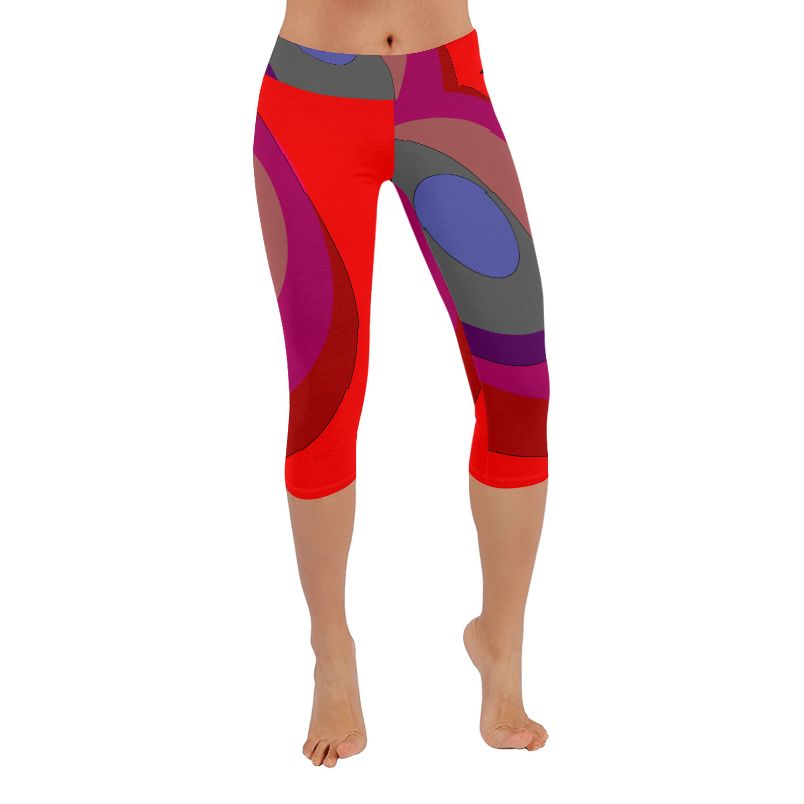 Red Abstract 714 Women's Low Rise Capri Leggings (Invisible Stitch) (Model L08)
