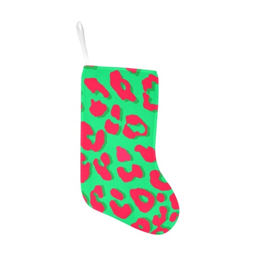 Leopard Print Red Green Christmas Stocking (Without Folded Top)