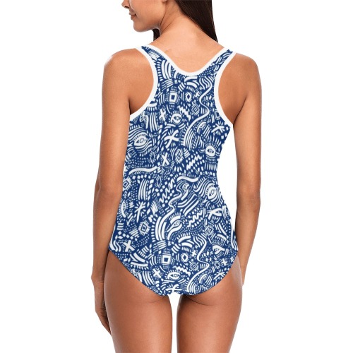 Indigo_tribe_nomadic_5760 Vest One Piece Swimsuit (Model S04)