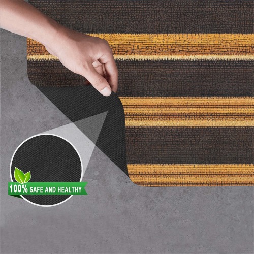 gold, brown and white striped pattern Doormat 24"x16" (Black Base)