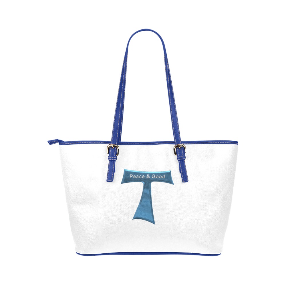 Franciscan Tau Cross Peace and Good  Blue Metallic Leather Tote Bag/Small (Model 1651)
