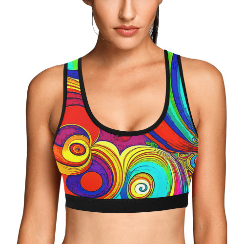 Colorful Groovy Rainbow Swirls Women's All Over Print Sports Bra (Model T52)