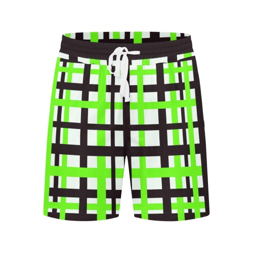 Interlocking Stripes Black White Green Men's Mid-Length Casual Shorts (Model L50)