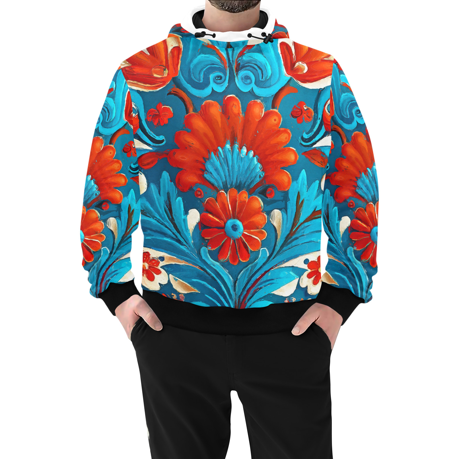 folklore motifs hoodie High Neck Pullover Hoodie for Men (Model H24)