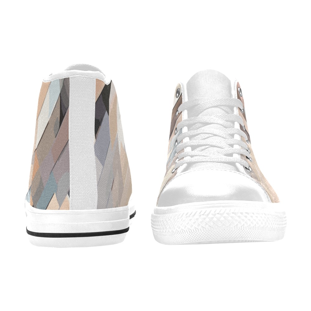 Chic geometric pattern of diagonal lines in beige Men’s Classic High Top Canvas Shoes (Model 017)