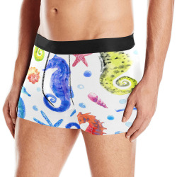 Colorful Seahorse Men's Boxer Briefs w/ Custom Waistband (Merged Design) (Model L10)