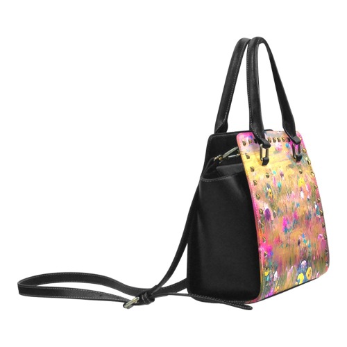wild_flower_field_TradingCard Rivet Shoulder Handbag (Model 1645)