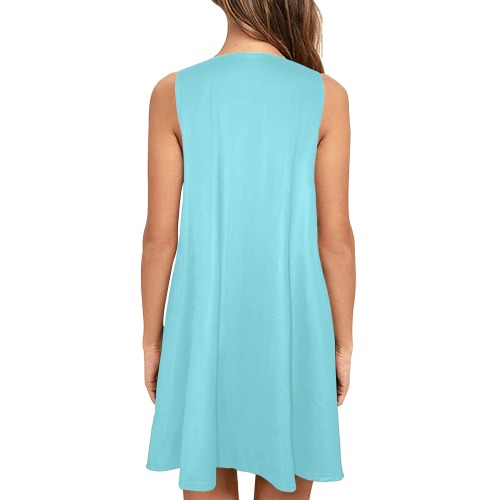 Penguin Love Turquoise Sleeveless A-Line Pocket Dress (Model D57)