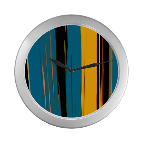 Black Turquoise And Orange Go! Abstract Art Silver Color Wall Clock