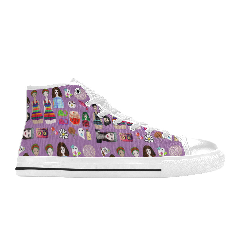 drawing collage purple High Top Canvas Shoes for Kid (Model 017)