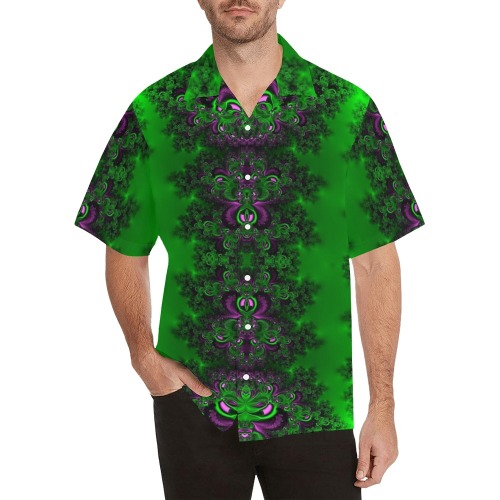 Early Summer Green Frost Fractal Hawaiian Shirt with Merged Design (Model T58)