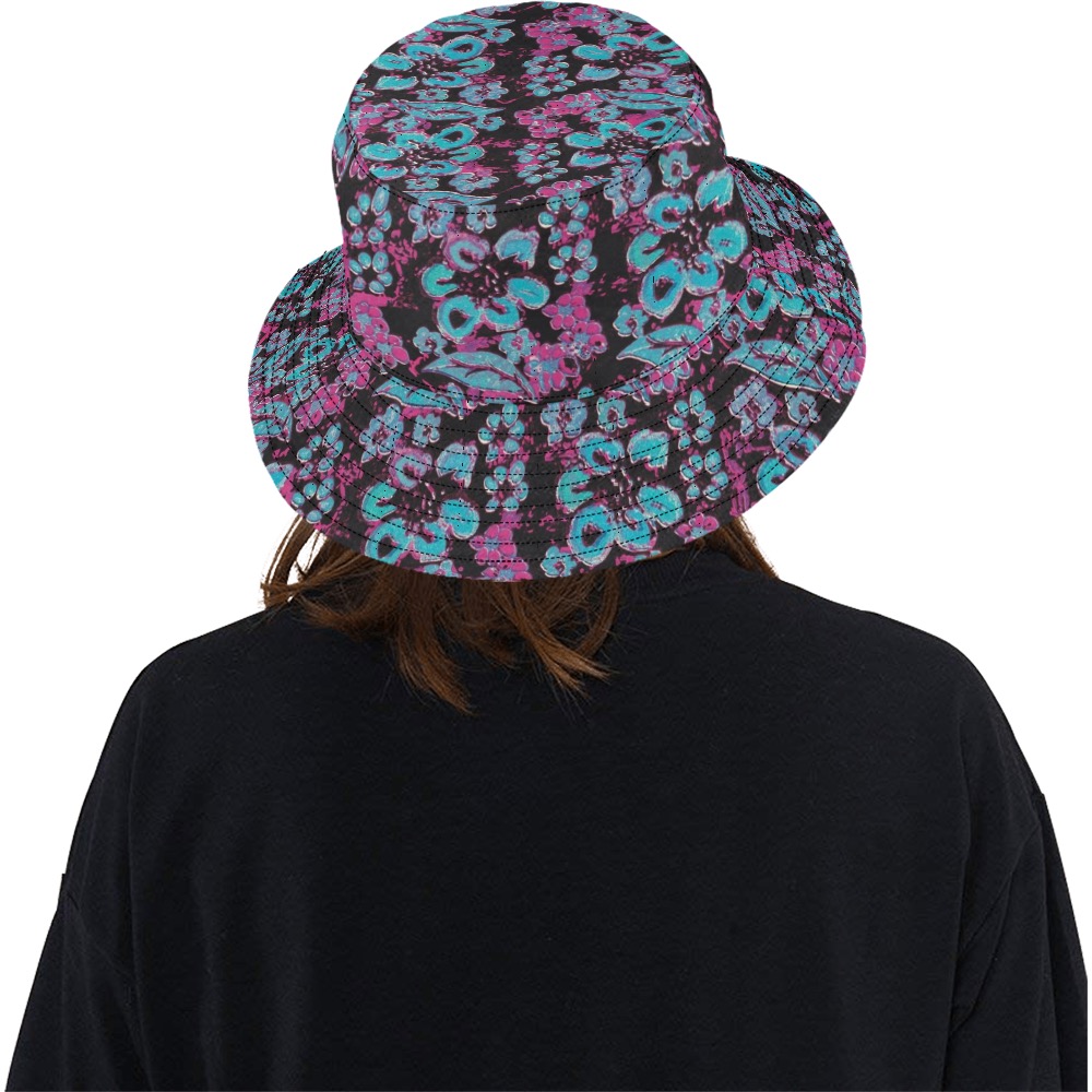 Blue Surrealistic Floral All Over Print Bucket Hat
