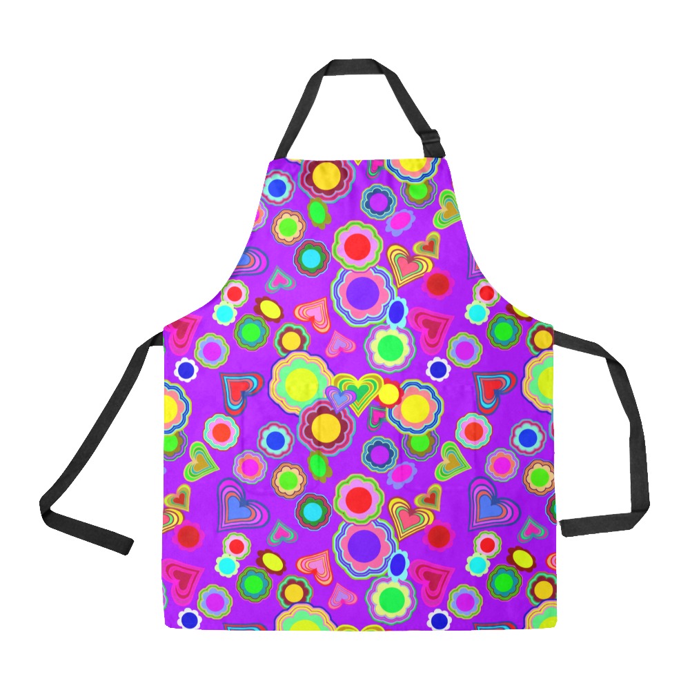 Groovy Hearts and Flowers Purple All Over Print Apron