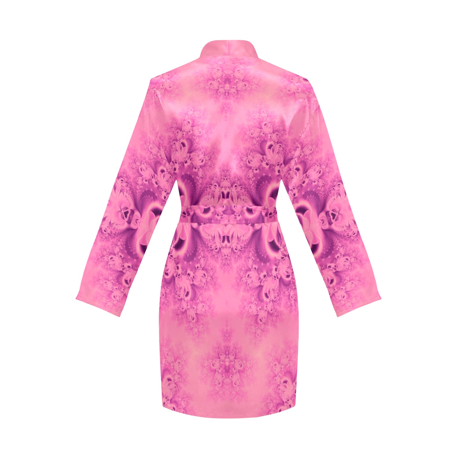 Pink Morning Frost Fractal Women's Long Sleeve Belted Night Robe