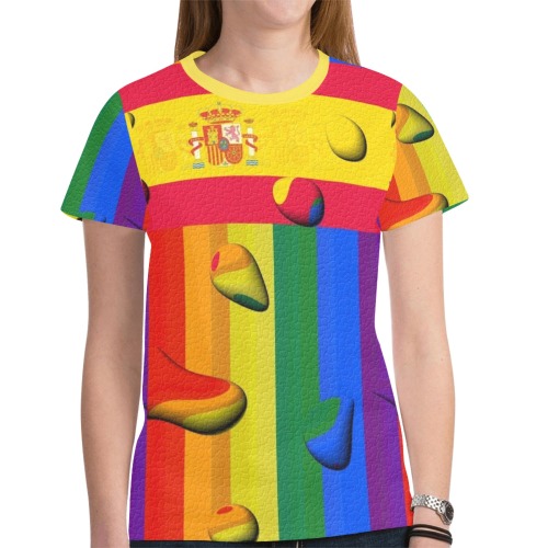 Spain Pride Flag Pop Art by Nico Bielow New All Over Print T-shirt for Women (Model T45)