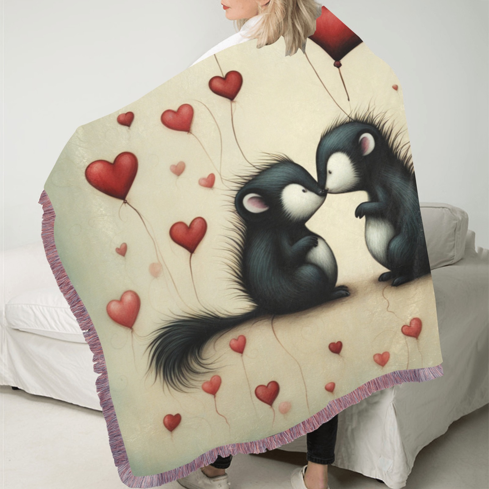 Skunk Love 1 Ultra-Soft Fringe Blanket 30"x40" (Mixed Pink)