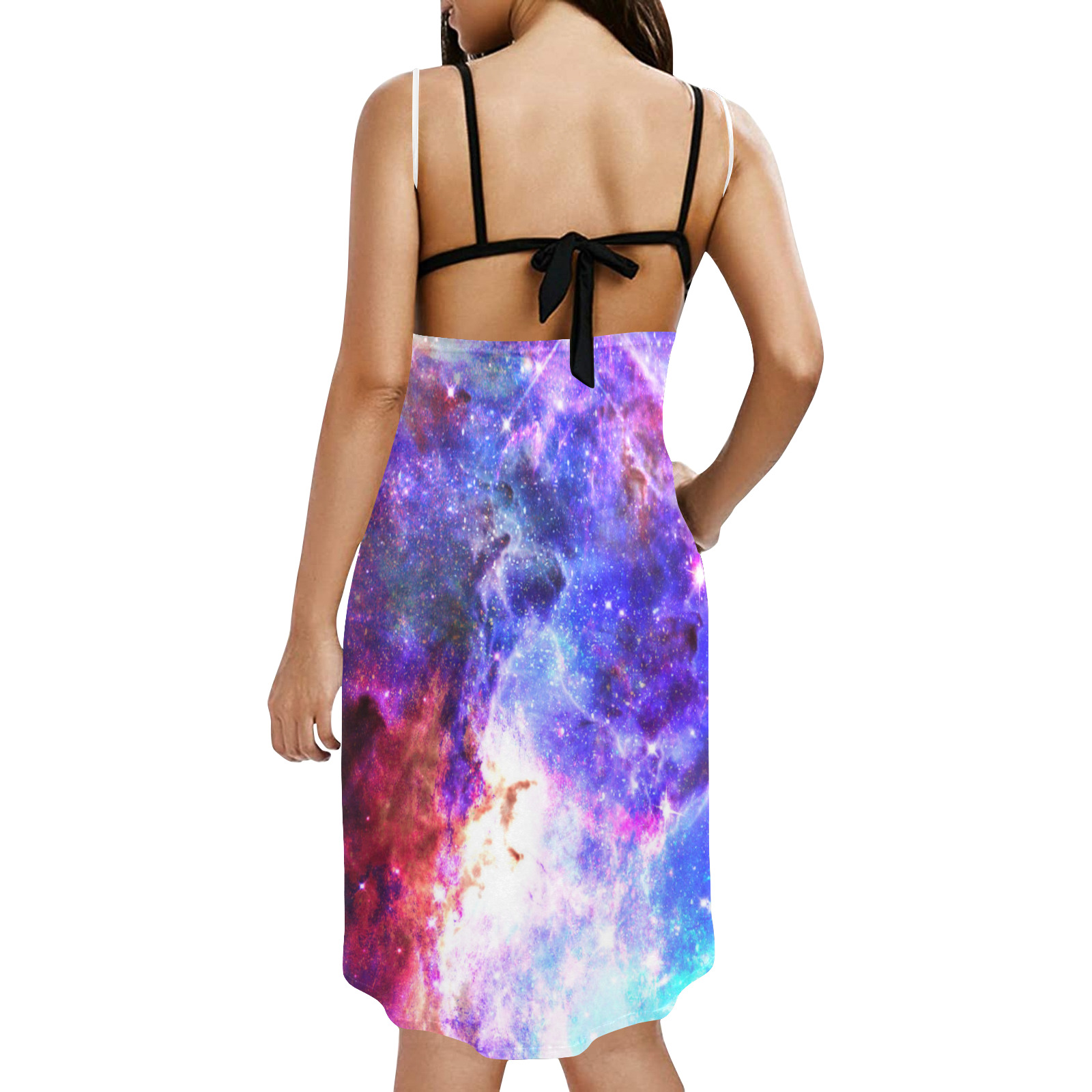 Mystical fantasy deep galaxy space - Interstellar cosmic dust Spaghetti Strap Backless Beach Cover Up Dress (Model D65)