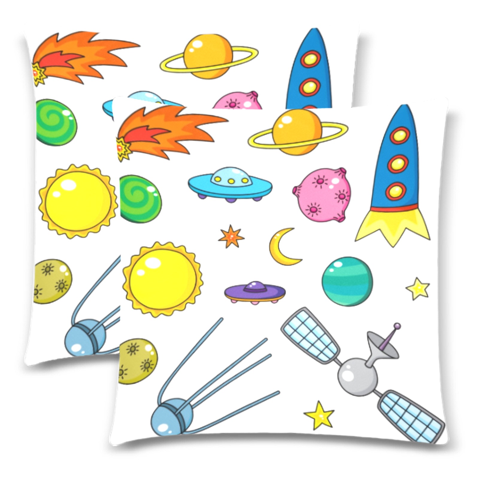 Space Rockets Custom Zippered Pillow Cases 18"x 18" (Twin Sides) (Set of 2)