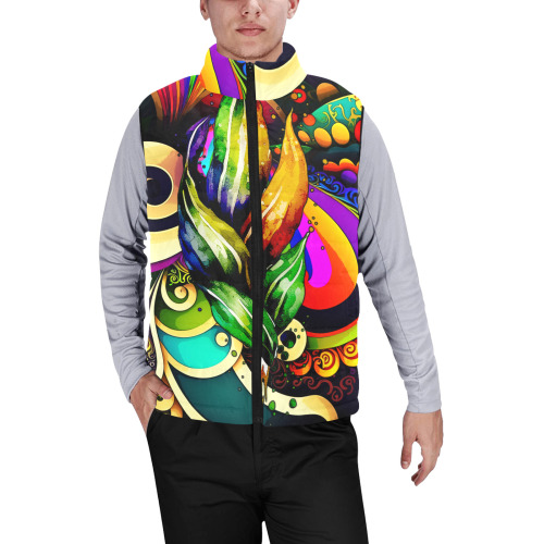 Mardi Gras Colorful New Orleans Men's Padded Vest Jacket (Model H44)