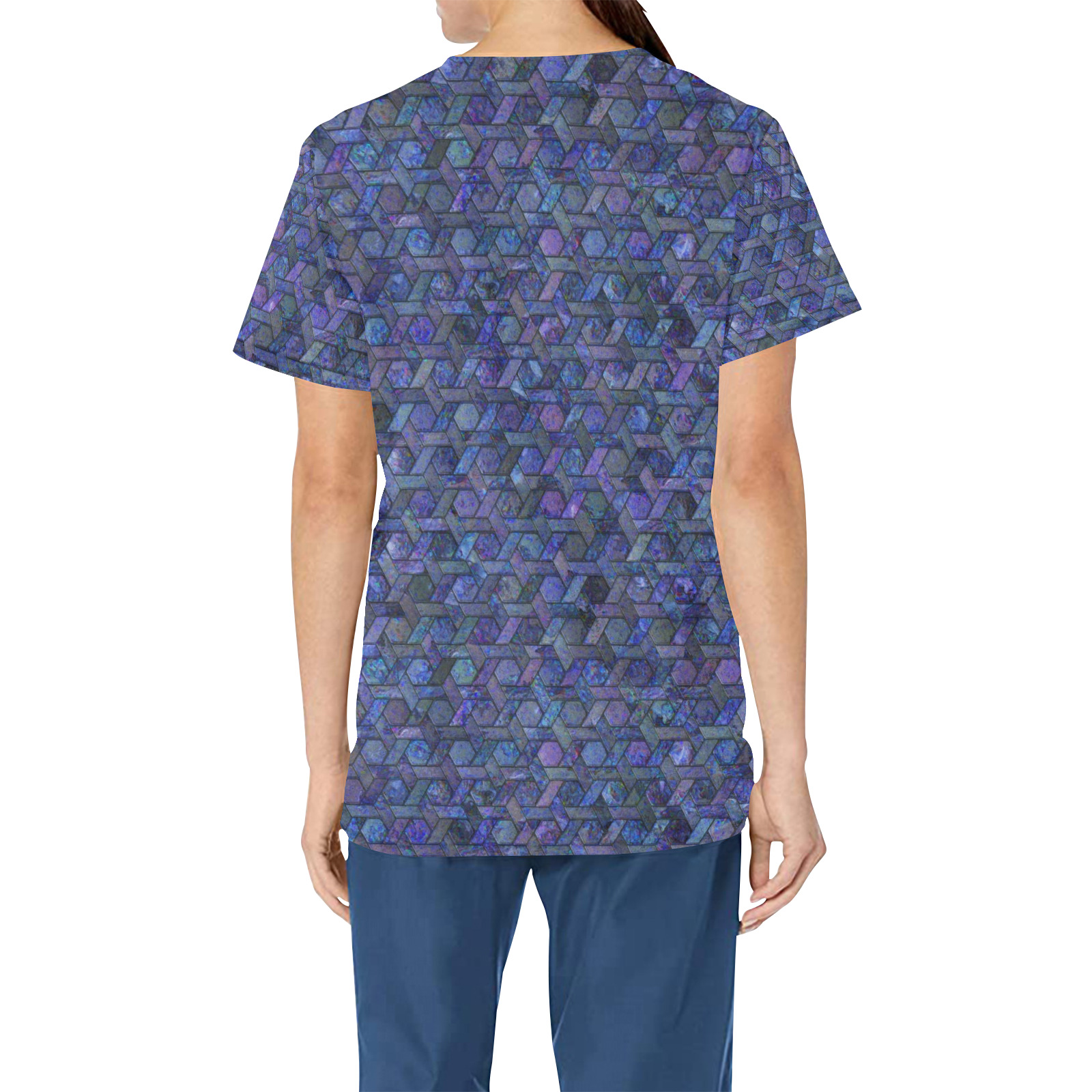 Pink and Purple Tiles Geometric pattern Children's Ward All Over Print Scrub Top