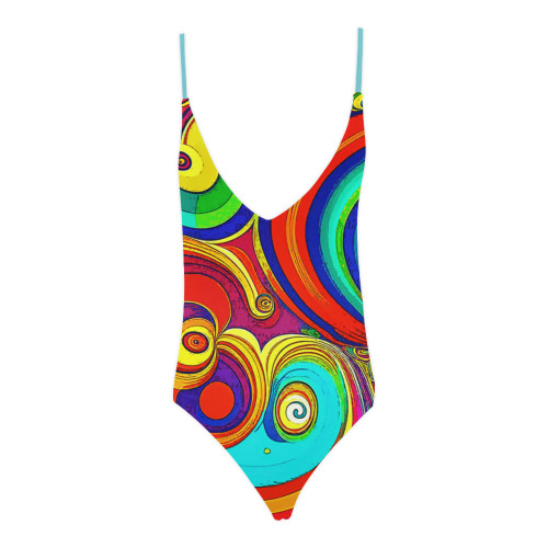 Colorful Groovy Rainbow Swirls Sexy Lacing Backless One-Piece Swimsuit (Model S10)